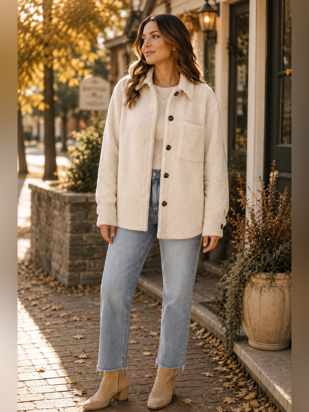 Industry Cream Sherpa Shacket Teddy Jacket Oversized Faux Suede Lined M